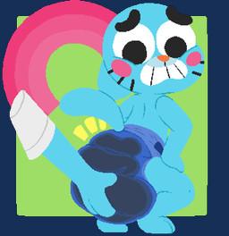 anthro big_diaper blush clothed clothing crouching diaper diaper_check diaper_fetish diaper_only embarrassed feces full_diaper male rear_view soiled_diaper solo tail topless unclean_diaper used_diaper wearing_diaper unknown_artist cartoon_network the_amazing_world_of_gumball gumball_watterson domestic_cat felid feline felis mammal alpha_channel digital_media_(artwork)