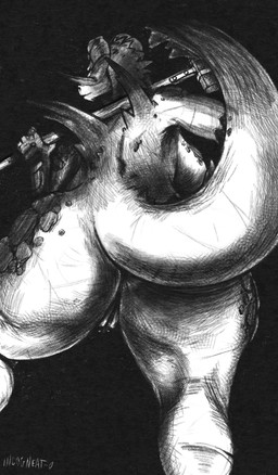 anthro anus big_breasts big_butt breasts butt female genitals hammer holding_object holding_weapon horn huge_butt non-mammal_breasts nude rear_view solo spikes standing thick_thighs tools vulva weapon incogneat-o fallout microsoft salem_(incogneat-o) deathclaw reptile scalie graphite_(artwork) greyscale hi_res monochrome sketch traditional_media_(artwork)