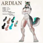 1:1 2023 anthro areola balls brainwashing canid canine canis claws digital_media_(artwork) draco32588 english_text fasttrack37d fingers fur genitals hair hi_res male mammal model_sheet multicolored_body nipples penis simple_background solo tail text toe_claws vein wolf