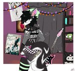 alternative_fashion anthro border bottomwear clean_diaper clothed clothing covered_eyes detailed_background diaper dressing_up electric_guitar emo female fur grey_body grey_fur guitar looking_back musical_instrument plucked_string_instrument poster punk rear_view scene_(fashion) shorts solo standing string_instrument wearing_diaper white_body white_border white_fur juneberrysprout invader_zim my_chemical_romance nickelodeon onegai_my_melody panic!_at_the_disco sanrio gir_(invader_zim) kuromi border_collie canid canine canis collie domestic_dog herding_dog husky hybrid mammal nordic_sled_dog pastoral_dog sheepdog spitz 2023