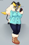 anthro big_breasts breasts clothed clothing electronics female fusion looking_at_object looking_at_phone phone solo kuro_draw nintendo pokemon raipunny val_lovelight generation_1_pokemon generation_4_pokemon lopunny pokemon_(species) raichu absurd_res hi_res