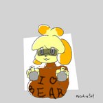 anthro beverage_can clothing female heart_as_word heart_symbol solo sweater topwear motohira529 animal_crossing nintendo isabelle_(animal_crossing) canid canine canis domestic_dog mammal 1:1