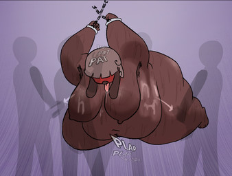 anthro areola armpit_tuft bdsm belly big_areola biped blush bodily_fluids body_hair bondage bound breasts brown_body brown_fur butt captured chain chained_cuffs cuff_(restraint) cum cum_on_belly cum_on_body cum_on_breasts ejaculation faceless_character faceless_male female female_focus female_penetrated from_behind_position fur genital_fluids group handcuffs hanging_by_arms happy_trail headpat huge_areola male male/female male_penetrating male_penetrating_female masturbation mature_anthro mature_female metal_cuffs nipples obese obese_anthro obese_female overweight overweight_anthro overweight_female penetration penile penile_masturbation plap restraints sagging_breasts sex shadowy_figure solo_focus stroking_penis suspension suspension_bondage sweat text tongue tongue_out oxkingky dorothy_b_hound canid canine canis domestic_dog mammal 2025 comic digital_media_(artwork) english_text