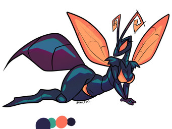 antennae_(anatomy) anthro arthropod_abdomen big_eyes bikini bikini_bottom bikini_top black_body breasts cleavage clothed clothing color_swatch eyelashes female insect_wings lying navel orange_wings simple_background solo swimwear text two-piece_swimsuit white_background wide_hips winged_eyeliner wings sumi_ink arthropod hymenopteran insect spider_wasp tarantula_hawk_wasp wasp 2026 4:3 artist_name digital_drawing_(artwork) digital_media_(artwork) hi_res