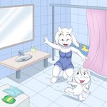 anthro balls bathroom bathtub chasing clothing discarded_clothing duo female flaccid floor fur genitals horn male nude penis rubber_duck running shower_curtain tile tile_floor tile_wall towel towel_only wall_(structure) wet wet_body wet_fur white_body white_fur young young_anthro seikkeizu undertale undertale_(series) asriel_dreemurr toriel boss_monster_(undertale) bovid caprine goat mammal monster 1:1 absurd_res hi_res mother_(lore) mother_and_child_(lore) mother_and_son_(lore) parent_(lore) parent_and_child_(lore) parent_and_son_(lore) son_(lore)