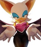 anthro armwear bare_shoulders blue_eyes breasts clothing elbow_gloves eyeshadow female gloves handwear looking_at_viewer makeup simple_background smile solo tan_body tan_skin wings pachirisus sega sonic_the_hedgehog_(series) rouge_the_bat bat mammal hi_res