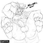 abs anthro anus arm_tuft balls barazoku chest_tuft collar ear_piercing ear_ring ear_stud elbow_tuft electronics erection fangs front_view genital_piercing genitals gesture hand_gesture holding_object holding_phone humanoid_genitalia humanoid_penis knee_tuft leg_tuft looking_at_viewer male muscular muscular_anthro muscular_male narrowed_eyes nude open_mouth pecs penis penis_piercing perineum phone piercing prince_albert_piercing ring_piercing simple_background solo spiked_collar spikes teeth tongue tongue_out tuft v_sign vein veiny_penis crazydrak samsung hyena mammal 1:1 2023 alternate_version_at_source dated hi_res monochrome signature sketch