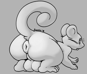 anus backsack balls big_balls big_butt butt feral genitals grey_background male perineum puffy_anus rear_view shortstack shortstack_male simple_background solo surprised teeth thick_thighs frumples nintendo pokemon generation_1_pokemon mammal pokemon_(species) rattata rodent 2018 digital_media_(artwork) monochrome signature