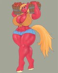 abs anthro anthrofied apple athletic athletic_anthro athletic_female big_breasts breasts bucket container crossgender female food freckles fruit green_eyes hair half-closed_eyes holding_object hooves huge_breasts mtf_crossgender muscular muscular_anthro muscular_female narrowed_eyes navel orange_hair orange_tail plant red_body simple_background solo tail thick_thighs walking wheat wheat_in_mouth wide_hips weasselk friendship_is_magic hasbro my_little_pony big_macintosh_(mlp) earth_pony equid equine horse mammal pony digital_media_(artwork) hi_res