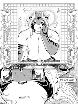 anthro claws clothing detailed_background dialogue flower fur glistening glistening_eyes hair hand_on_face looking_at_mirror looking_at_object male markings mirror plant shirt sink solo sparkles striped_body striped_fur striped_markings striped_tail stripes t-shirt tail tail_markings text topwear wide_eyed glubo11 daisuke_(glubo11) felid mammal pantherine tiger 3:4 black_and_white detailed digital_media_(artwork) english_text hi_res monochrome pixel_(artwork) male_(lore)