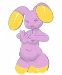 anthro anthrofied big_breasts blush breasts female genitals navel nipples nude pokemorph purple_body pussy simple_background slightly_chubby solo thick_thighs wavy_mouth white_background elpatrixf nintendo pokemon generation_3_pokemon mammal pokemon_(species) whismur 2018 digital_media_(artwork)