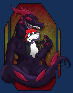 absorption_vore anthro anthro_pred bodily_fluids dripping fangs goo_drip horn larger_anthro larger_male larger_pred male male_pred muscular muscular_anthro muscular_male purple_body purple_flesh red_eyes sharp_teeth size_difference slime soft_vore spiked_tail spikes spikes_(anatomy) tail teeth vore willing_pred nomthenoodle mythology devourer_(razor_koopa) dragon goo_creature goo_dragon mythological_creature mythological_scalie scalie 2022 alpha_channel hi_res