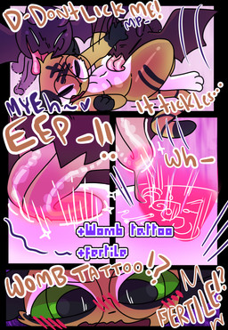 anthro demonic gameplay_mechanics genitals licking male male/male penis questionable_consent spade_tail stripes tail text tongue tongue_out halfpricesouls demon felid imp mammal pantherine tiger absurd_res comic english_text hi_res