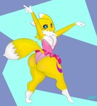 anthro ballerina ballet barefoot big_breasts big_butt bottomwear breasts butt cleavage clothed clothing dancewear dancing feet female leotard looking_at_viewer panties panty_shot raised_arms skirt solo tendu_(ballet) tutu underwear zudofu bandai_namco digimon canid digimon_(species) mammal renamon absurd_res hi_res