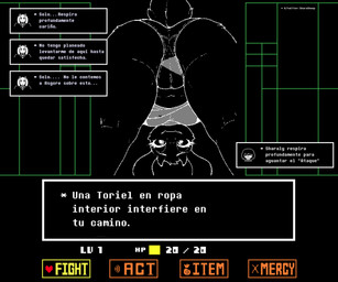 anthro big_breasts biped bottomwear breasts clothed clothing clothing_lift dialogue dialogue_box dress female female_anthro fur gameplay_mechanics genitals gui hair health_bar horn humanoid_genitalia humanoid_vulva looking_at_viewer mature_female panties presenting presenting_panties presenting_underwear skirt smile solo tail text underwear upskirt vulva white_body white_fur sharalythesheep deltarune undertale undertale_(series) toriel boss_monster_(undertale) bovid caprine goat mammal 6:5 absurd_res digital_media_(artwork) hi_res spanish_text translated