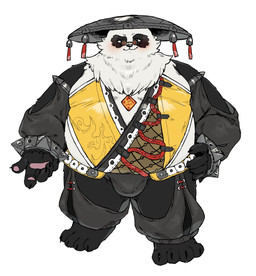 anthro asian_conical_hat barefoot belly blush bottomwear bracelet bulge clothed clothing crotchless_bottomwear crotchless_clothing crotchless_pants embarrassed feet hat headgear headwear jewelry male overweight pants pawpads skimpy solo spiked_bracelet spikes puchikeren54 mihoyo zenless_zone_zero pan_yinhu bear giant_panda mammal hi_res