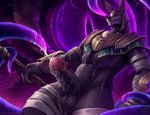 anthro armor balls bodily_fluids clothing cum genital_fluids genitals humanoid_genitalia humanoid_penis looking_at_viewer male muscular muscular_anthro muscular_male penis solo tentacles nurinaki egyptian_mythology league_of_legends middle_eastern_mythology mythology riot_games tencent nasus_(lol) vel'koz_(lol) anubian_jackal canid canine canis deity jackal mammal void_monster