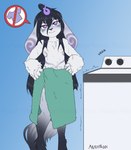 anthro appliance arm_tuft biped black_hair black_markings black_nose claws clothed clothing eyebrows female flat_chested floppy_ears hair hands_on_own_hips laundry_machine leg_markings long_hair looking_at_viewer markings navel nipples simple_background socks_(marking) solo topless topless_female towel towel_only tuft washing_machine white_background white_body wrist_tuft young young_anthro young_female malachyte morte_farren_(silverfox442) bovid canid canine caprine fox hybrid mammal sheep 2024 clip_studio_paint_(artwork) digital_media_(artwork) hi_res