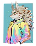 anthro brown_body brown_fur clothing fur green_eyes jacket looking_away male multicolored_body multicolored_fur solo striped_body striped_fur stripes topwear sumiwohakuneko lifewonders tokyo_afterschool_summoners seth_(tas) canid canine canis jackal mammal hi_res