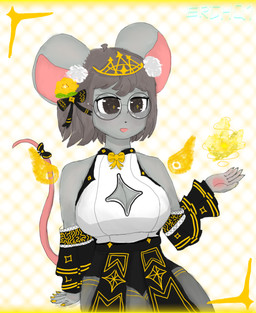 bow_ribbon breasts cleavage_cutout clothed clothing colored_nails cutout female fur hair nails solo tail yellow_nail_polish yellow_nails ercha1 deity humanoid mammal mouse murid murine rat rodent hi_res