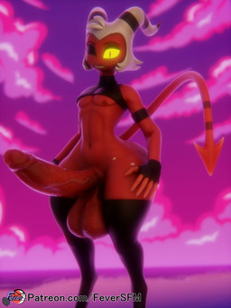 2_horns 5_fingers balls big_balls big_penis black_clothing black_legwear clothing eyebrows fingerless_gloves fingers genitals gloves hair handwear horn humanoid_genitalia humanoid_penis legwear looking_at_viewer male not_furry one_eye_closed penis red_balls red_body red_penis red_skin solo tail teeth text white_hair wide_hipped_male wide_hips yellow_sclera feversfm valorlynz_(modeler) hellaverse helluva_boss moxxie_(helluva_boss) demon imp 2024 3:4 3d_(artwork) digital_media_(artwork) hi_res url