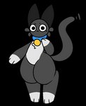 ambiguous_gender anthro biped black_body black_ears black_fur blue_clothing clothing collar fur fur_markings gloves_(marking) grey_body grey_fur grey_tail leg_markings looking_at_viewer markings paws socks_(marking) solo tail thick_thighs white_body white_fur yellow_clothing nonbinary_bunny doodle_world domestic_cat felid feline felis louis_(species) mammal 2022 alpha_channel