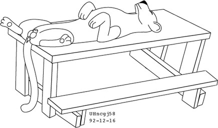 animal_genitalia anus balls feral furniture genitals long_tail lying male on_back picnic_table sheath simple_background sleeping solo spread_legs spreading table tail white_background urbanhermit felid feline mammal 1992 black_and_white dated monochrome