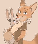 accessory anthro blush duo female flower flower_in_hair hair hair_accessory hand_in_pocket hug looking_at_viewer male male/female open_mouth plant pockets tongue tongue_out memegmu disney zootopia judy_hopps nick_wilde canid canine fox lagomorph leporid mammal rabbit red_fox true_fox 2023 hi_res