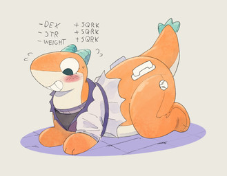 ambiguous_gender anthro blush blush_lines bodily_fluids clothed clothing flying_sweatdrops handle horn inflatable inflatable_transformation nozzle orange_body pool_toy solo sweat sweatdrop tail tan_body tapering_tail transformation dondedun mythology delphine_(dondedun) animate_inanimate dragon living_inflatable mythological_creature mythological_scalie scalie