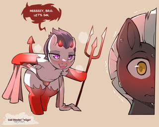 bodily_fluids clothing duo fur grey_body grey_fur horn legwear male melee_weapon polearm purple_eyes semi-anthro spade_tail speech_bubble sweat tail thigh_highs trident underwear weapon young young_male cold-blooded-twilight friendship_is_magic hasbro my_little_pony rumble_(mlp) thunderlane_(mlp) demon equid equine horse hybrid mammal pony 2025 5:4 hi_res brother_(lore) brothers_(lore) incest_(lore) sibling_(lore)