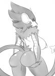 anthro big_breasts big_butt breasts butt female nipples nude pokemorph side_boob solo wide_hips reiduran nintendo pokemon generation_4_pokemon luxray pokemon_(species) hi_res monochrome