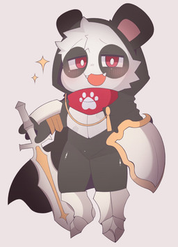 anthro armor knight looking_at_viewer male melee_weapon open_mouth shield smile solo sword warrior weapon young young_anthro young_male eisuke_art bear giant_panda mammal 2020 hi_res