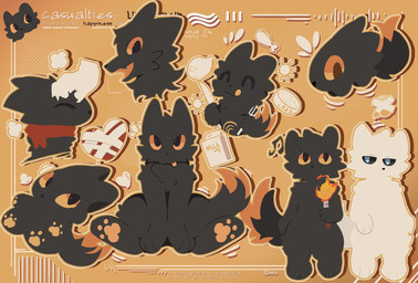 ambiguous_gender anthro chibi digitigrade duo feet fluffy food happy headpat heart_symbol hindpaw licking looking_at_viewer milk multiple_poses pawpads paws petting plushie pose scarf simple_background snout text tongue torch koklv_09 casualties:_unknown expie_(gunsawian) gunsawian milky_(gunsawian) hi_res