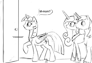 dialogue feathered_wings feathers female feral group horn male text wings silfoe friendship_is_magic hasbro my_little_pony mythology princess_cadance_(mlp) shining_armor_(mlp) twilight_sparkle_(mlp) equid equine mammal mythological_creature mythological_equine unicorn winged_unicorn 2015 english_text hi_res monochrome