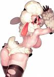 anthro blush breasts butt clothed clothing eyewear female glasses legwear looking_back open_mouth pose side_boob solo thigh_highs topless celebrated_earl disney zootopia dawn_bellwether bovid caprine domestic_sheep mammal sheep absurd_res hi_res