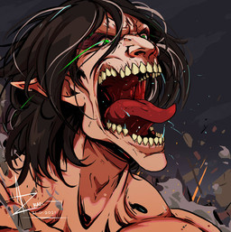 brown_hair glowing glowing_eyes green_eyes hair humanoid_pointy_ears male pale_skin pointy_ears pointy_tongue roaring solo white_sclera neo9013 attack_on_titan eren_jaeger humanoid monster titan_(attack_on_titan) 2021
