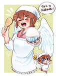 5_fingers apron blush brown_hair chibi clothing cutlery feathered_wings feathers fingers food hair kerchief kitchen_utensils light_body light_skin male not_furry open_mouth open_smile simple_background smile solo spoon tools wings butanchu0426 kid_icarus nintendo pit_(kid_icarus) angel humanoid winged_humanoid hi_res