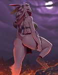 2021 alternate_version_at_source anthro bra braided_hair breasts clothing cloud digital_media_(artwork) doomthewolf female hair hi_res lagomorph leporid long_ears mammal mask moon neriwynn_(doomthewolf) night nude plant rabbit side_boob sky solo thick_thighs tree underwear