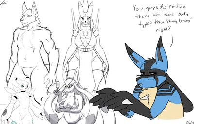 accessory annoyed big_breasts bikini black_sclera blue_body blue_fur breasts clothing commentary dress eyewear featureless_crotch female flat_chested food fur glasses group headband humor male mature_female mature_male popsicle robe scar slightly_chubby smile stripes swimwear text thick_thighs two-piece_swimsuit wide_hips jeffthehusky bandai_namco digimon nintendo pokemon lucas_arynn canid canine canis digimon_(species) eeveelution generation_4_pokemon glaceon lucario mammal pokemon_(species) renamon taomon wolf 16:10 crossover english_text meme sketch widescreen