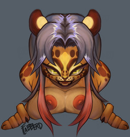 anthro big_breasts breasts claws female finger_claws hair looking_at_viewer markings nipples solo spots spotted_body flabberd felid leopard mammal pantherine