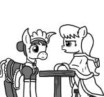 asinus clothing donkey duo earth_pony equid equine fan_character female feral ficficponyfic hasbro hope_blossoms_(colt_quest) horse maid_uniform mammal monochrome my_little_pony pony simple_background uniform