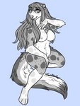 anthro breasts curvy_figure female hair happy long_hair medium_breasts nipples nude pose simple_background sitting smile solo voluptuous blvejay arwen domestic_ferret mammal mustelid musteline true_musteline weasel 3:4 greyscale hi_res monochrome pinup spot_color