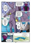 2022 absurd_res anthro balls beerus black_sclera claws clothed clothing comic covering covering_crotch covering_self dialogue digital_media_(artwork) domestic_cat dragon dragon_ball dragon_ball_super duo english_text felid feline felis fur furred_dragon furred_scalie genitals hair hairless hairless_cat half-erect hi_res hiding_erection horn jewelry male mammal mythological_creature mythological_scalie mythology navel nude penis presenting prisma_faerdo prismanoodle_(artist) purple_body scalie simple_background smile sphynx_(cat) tail text undressing yellow_eyes