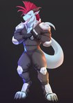 anthro clothed clothing digitigrade fan_mohawk flirting horn male mohawk muscular solo tail tongue knuciuc mythology rangstrom dragon mythological_creature mythological_scalie scalie hi_res