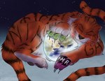 ambiguous_gender claws earth feral foot_on_planet fur globe holding_planet macro orange_body orange_fur pawpads planet solo stripes syringe terra_macro conditional_dnp wolftacos ben_garrison_(copyright) felid mammal pantherine tiger absurd_res hi_res