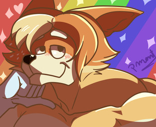 anthro barazoku fur lgbt_pride looking_at_viewer looking_back looking_back_at_viewer male multicolored_body multicolored_fur pattern_background pride_color_background pride_colors rainbow_pride_colors rainbow_symbol simple_background six-stripe_rainbow_pride_colors smile smiling_at_viewer solo striped_background pinumontbalou bluey_(series) radley_heeler australian_cattle_dog canid canine canis cattledog domestic_dog herding_dog mammal pastoral_dog hi_res