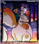 big_diaper breasts butt diaper diapersuit fangs female glowing glowing_eyes hand_on_hip hell lava looking_at_viewer sabertooth_(anatomy) smile solo teeth r3drunner citrus_(citrusthesabercat) animate_inanimate diaper_creature felid feline mammal