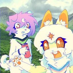 ambiguous_gender anthro duo female female/ambiguous field happy standing eepydoggy monster_energy hi_res