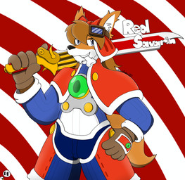 anthro armor clothed clothing eyewear fur gloves goggles gun handwear holidays male melee_weapon orange_body ranged_weapon solo sword weapon dankbudgie cyberconnect2 little_tail_bronx solatorobo red_savarin akita akita_inu canid canine caninu canis domestic_dog fox mammal spitz absurd_res hi_res
