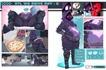 absurd_res anthro armor bear belly belt big_belly bloated cloudboyo comic container crawling crotch_focus eating english_text epic_games featureless_crotch female food fortnite hi_res lying mammal on_back overweight overweight_female pizza pizza_box question_mark raven_team_leader scar silhouette slurp_barrel solo spread_legs spreading standing steam text weight_gain_drive